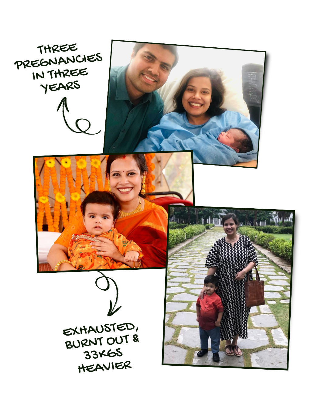 Three pregnancies in three years left Sreshtha exhausted and 33 kilos heavier
